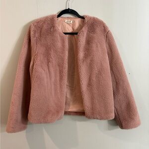 Essue Women’s Blush Mauve Pink Faux Fur Open Front Jacket Size Small
